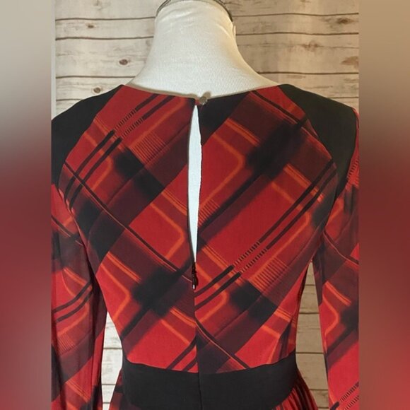 Karen Millen 100% Silk Check Print Fit & Flare Long Sleeve Dress - Size 4 - Picture 5 of 16